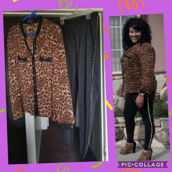 CHEETAH PRINT SHIRT WITH BLACK AND GOLD SPIKED SID - Picture 1 of 1